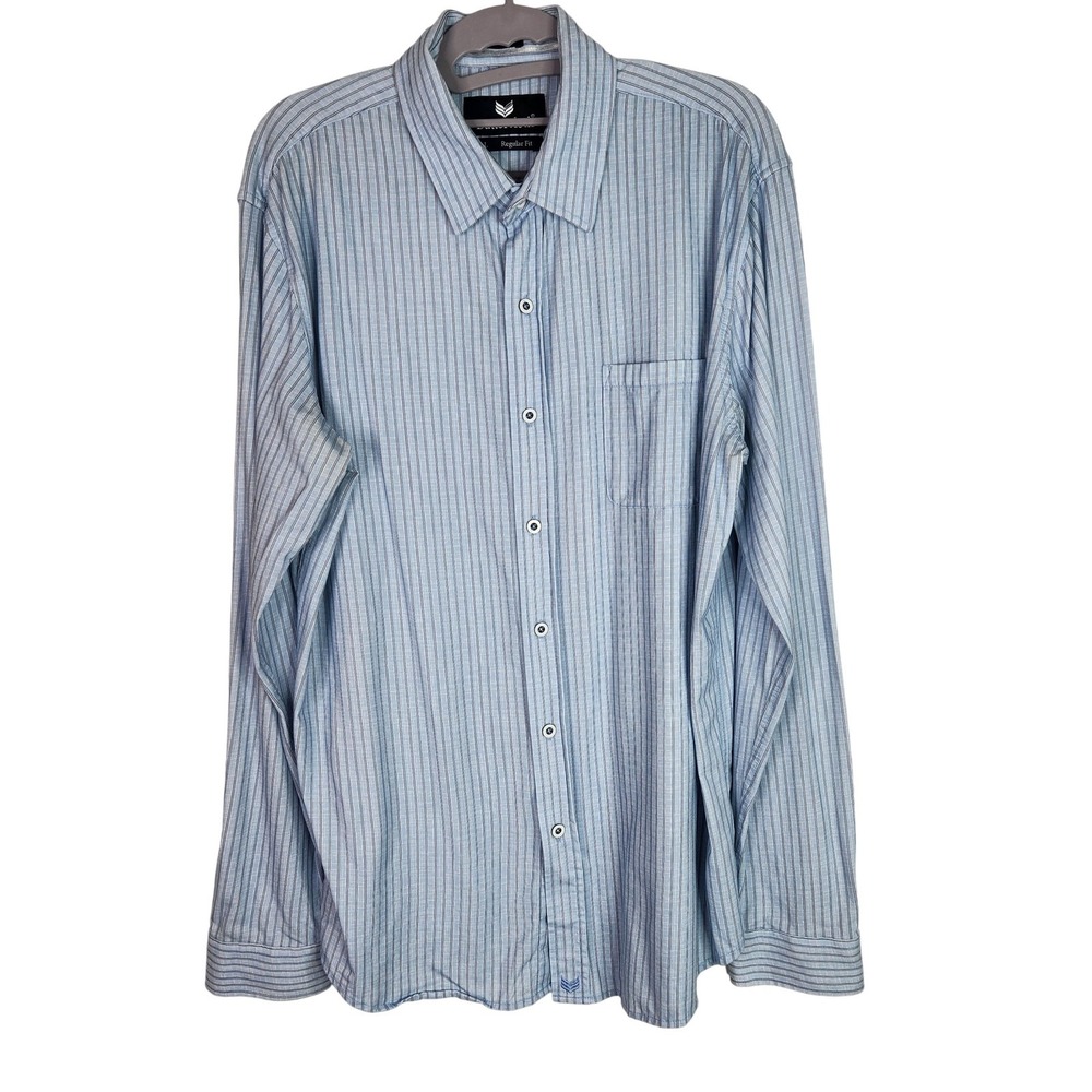 BUTTERCLOTH Icy Cotton Dress Shirt Mens Large Blue Stripe Stretch Business